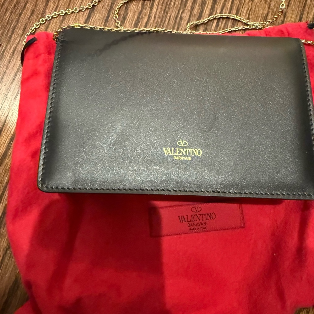 Valentino Black Leather Bag with Gold Chain